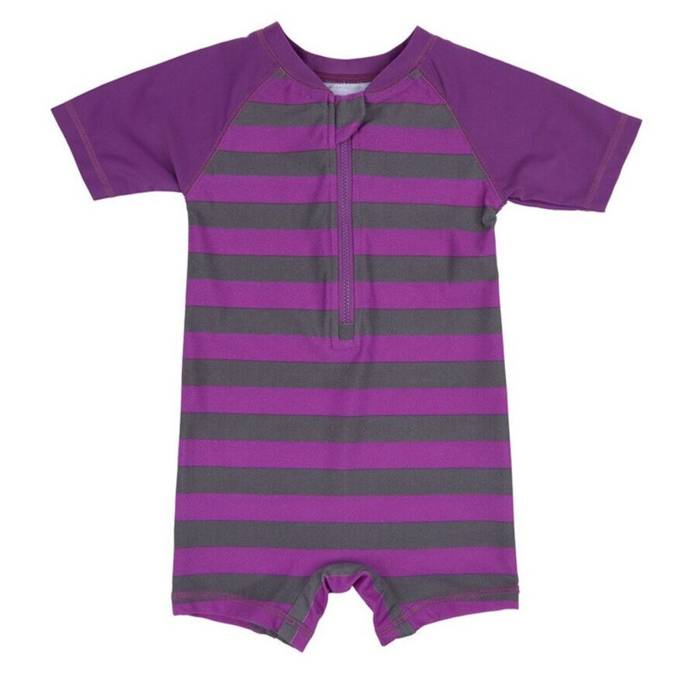 Leveret Baby One Piece UPF 50 Rash Guard/Swimsuit, 12-18 Month Front Zip Striped